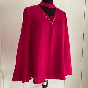 Lauren Conrad XS Cranberry Red Choker Blouse